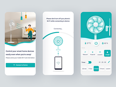 Smart Fan - Smart Home App 3d air condition al animation character connect to device connection control home design fan gif logo manage home motion graphics smart fan smart home timer typography ui wifi