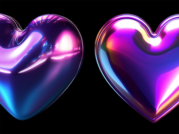Holographic melted chrome metal heart icon shapes by Paul Rover on Dribbble