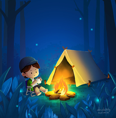 Camping night artwork camp children illustration design draw drawing illustration wang yibo 王一博