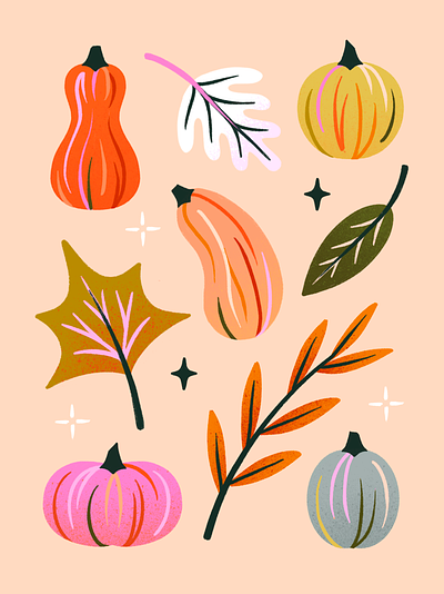 Fall Pumpkins + Leaves 2d illustration autumn colorful design fall illustration leaves pattern print pumpkins