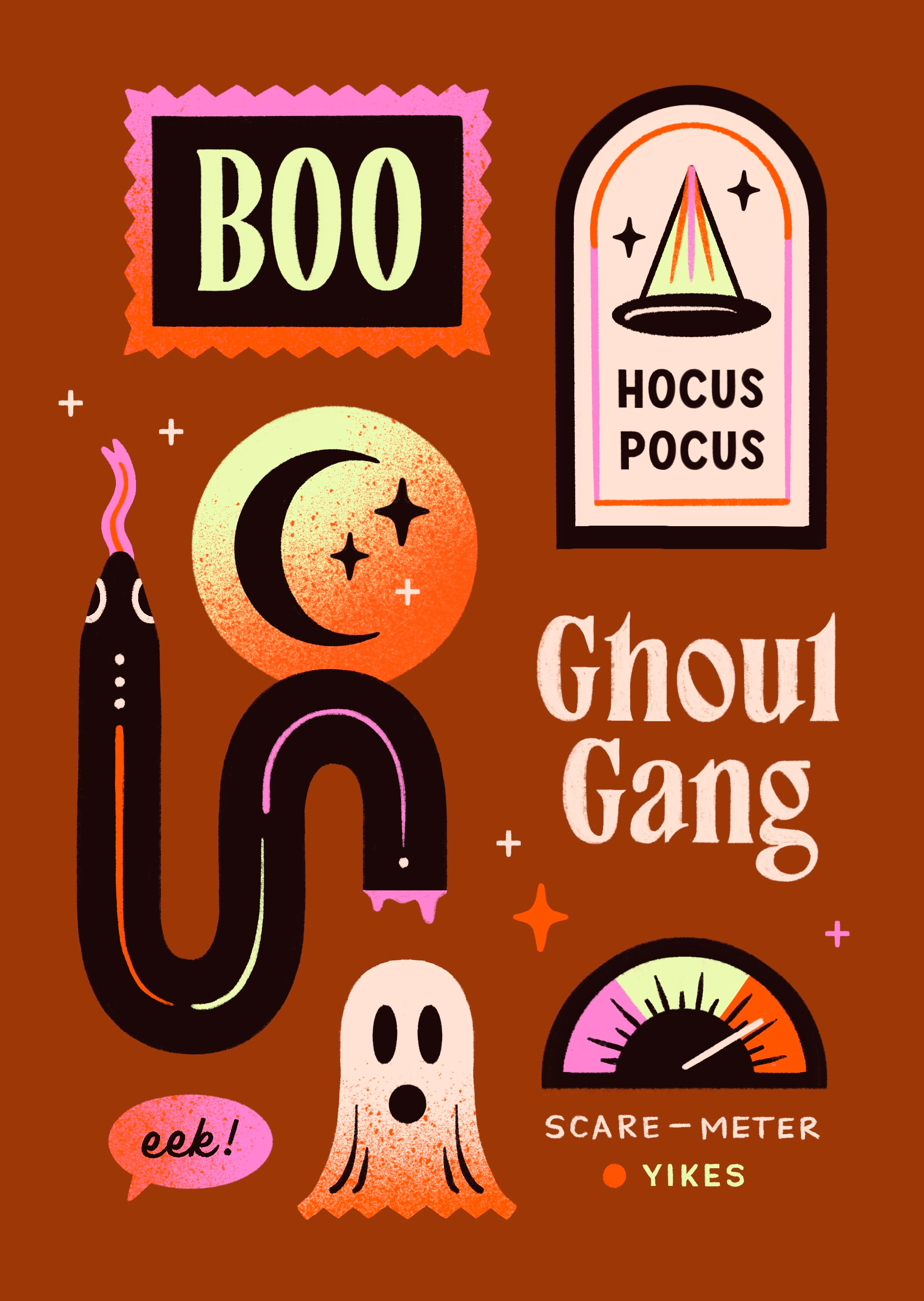 Halloween Patches & Pins 2d illustration colorful design graphic design halloween hand lettering illustration lettering patches pins spooky stamps