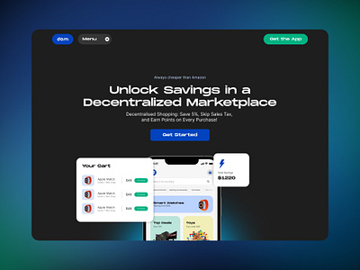 Decentralized Marketplace Hero landing page design ui web