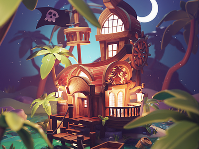 Pirate Cove 3d blender cove diorama illustration island isometric lowpoly pirate render