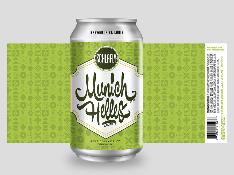 Munich Helles Lager beer beer can beer label beer packaging brew brewery brewery branding can craft beer drink green helles label label design lager lettering munich packaging pattern typography