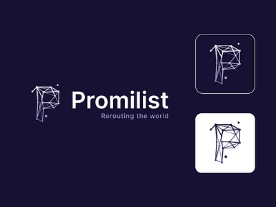 Brand assets for Promilist branding business card dark design gradient icon illustration logo monogram naval industry nodes p pro purple vector