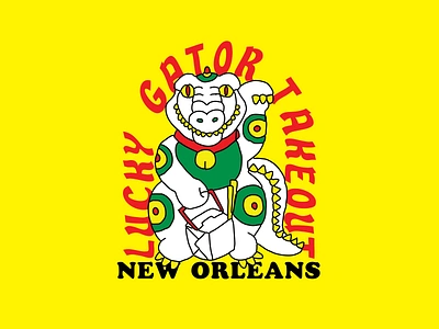 Lucky Gator Takeout alligator branding chinese food chinese takeout creole cajun dim sum food branding gator illustration louisiana lucky cat lucky gator maneki neko new orleans restaurant logo takeout waving lucky cat