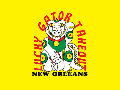 Lucky Gator Takeout alligator branding chinese food chinese takeout creole cajun dim sum food branding gator illustration louisiana lucky cat lucky gator maneki neko new orleans restaurant logo takeout waving lucky cat