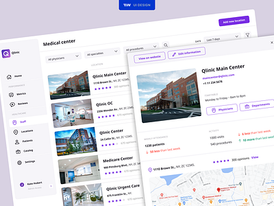 Qlinic - Locations dashboard administrative dashboard cards dashboard design desktop desktop dashboard healthcare lists locations medicine app product product design table ui ui design ux ux design visual design