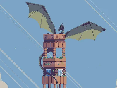 Dragons are one of the few species that live in the world above 16bit 8bit cloudart design dragon environment design epic fantasy fantasyart gameart illustration medieval minimalistart minimalistic pixel art pixelart sky skyart tower worlddeisgn
