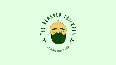 Logo design for The Bearded Chickpea bald beard branding chickpea cooking design graphic design green illustration lettering logo mascot mint green vegan vegetarian yellow