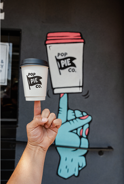Pop Mural branding hot cup illustration mural packaging design signage wayfinding