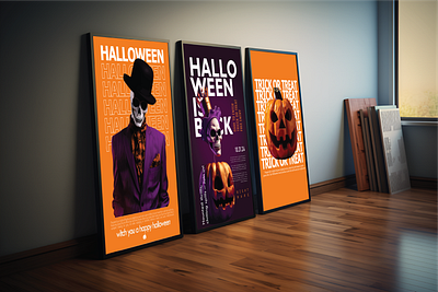 Set of 3 Halloween posters with orange and purple combination advertisment banner branding design graphic design halloween halloween poster party poster poster design