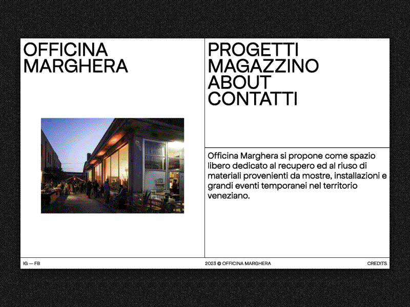 Officina Marghera Website homepage landing page minimal minimal website portfolio portfolio design ui venice web design web portfolio website workshop