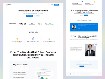 ProAi Landing Page Design ai artificial intelligence business company design homepage landing page minimal pitch deck pro business plans product saas service ui ux web website