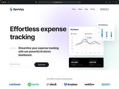 Spendyy - Tracking your cashflow with AI app design expenses hero section landing page tracking ui ux web app web design