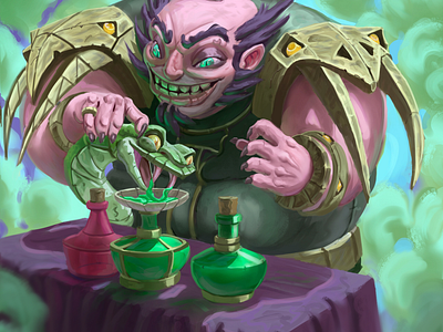 "Snake poison crafter" boardgame cardgame digital art fantasy flask green illustration noiaart poison snake venom