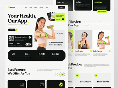 NEWME - Health Tracker Landing Page app fitness gym habit tracker health tracker healthy home page landing page sport ui web web design website website design wellness