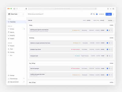 Time Tracker Web App SaaS Dashboard dashboard freelance light mode management navbar saas time time tracker time tracking timer to do tracker ui ux web app