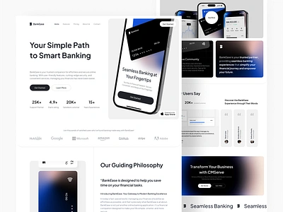 BankEase - Finance Landing Page animation bank clean design dipa inhouse e wallet finance landing page minimal online banking safety security site smart banking technology ui user interface uxdesign web design web site