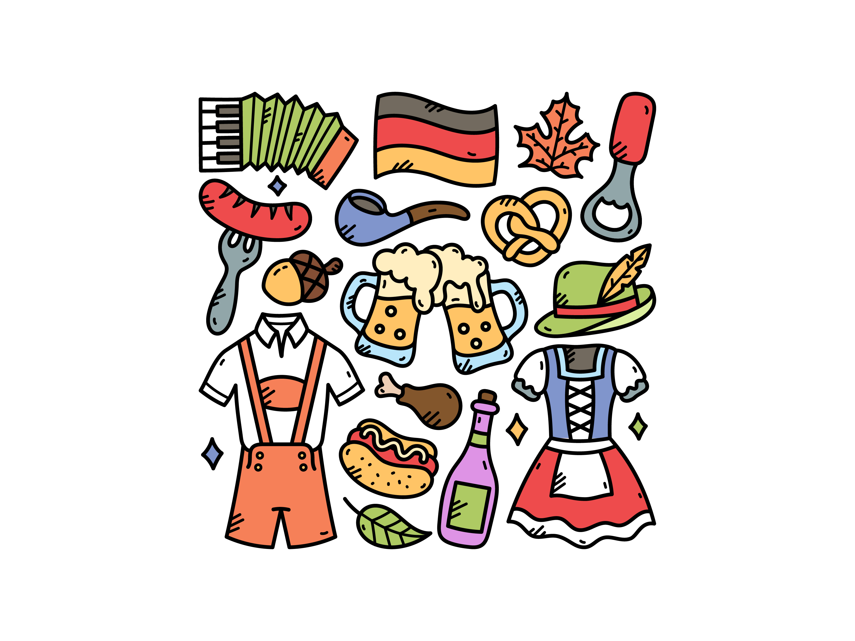 Oktoberfest Doodle Set beer cute doodle hat icon illustration oktoberfest vector