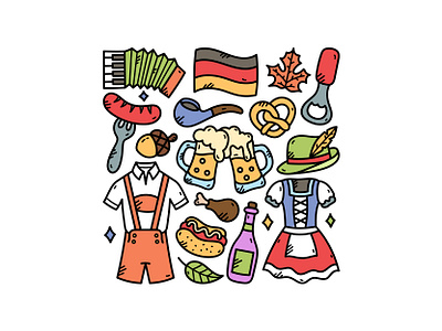 Oktoberfest Doodle Set beer cute doodle hat icon illustration oktoberfest vector