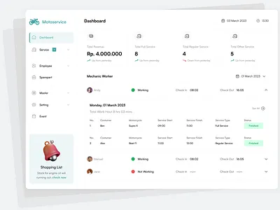 Motorcycle Service - Information Management System 2023 2024 best clean dashboard design information inspiration looks management saas simple sistem system trend ui ux
