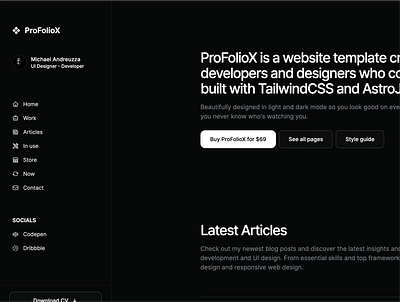 ProFoliox – Multipage personal theme blog darkmode fixed section hero lightmode modern portfolio tailwindcss