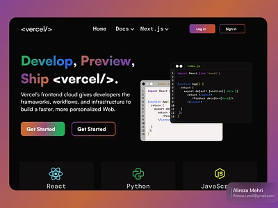 Re-design of Vercel a cloud platform that maintains the next.js 2d app branding code design gradient graphic design illustration javasicrpt landing logo minimal next.js python react.js ui ux vercel vscode web