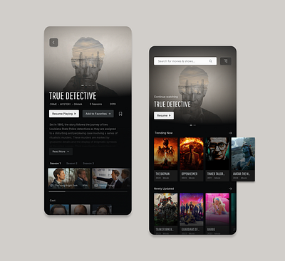 Streaming App UI aesthetic clean figma movie series streaming app true detective ui uiux