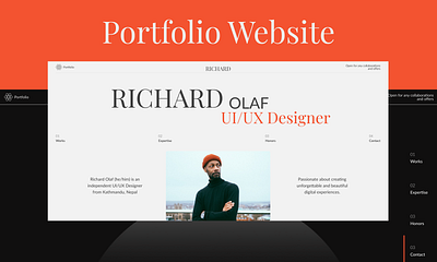 Portfolio Website Concept about us awards black theme branding contact dark ui honors landing page multiple blocks orange theme portfolio portfolio concept portfolio website concept resume concept ui design uiux ux design ux designer website design work