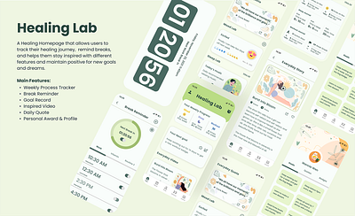 Healing Lab Mental Health App animation branding health product design ui ux