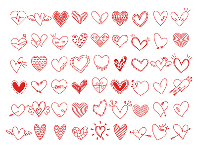 Set of hearts different shapes doodle graphic design hand drawing heart hearts design icon isolated logo motion graphics poster pulse red