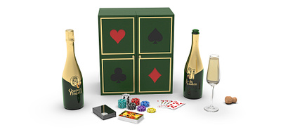 Queen of Hearts & Jack of Spades Sparkling Wine 3d 3d modeling bottle design brand identity branding champagne gift box package design packaging poker