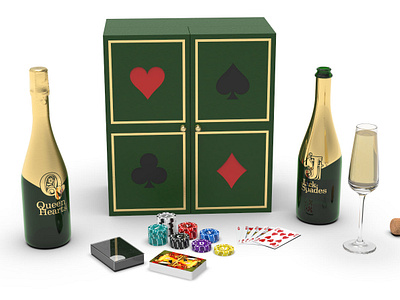 Queen of Hearts & Jack of Spades Sparkling Wine 3d 3d interior 3d modeling beirut bottle design brand identity branding casino champagne gift box interior design lebanon package design packaging poker