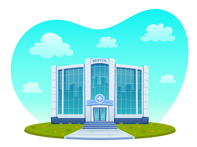 Hospital building ambulance building cartoon design doctor element first aid hospital building isolated service style treatment