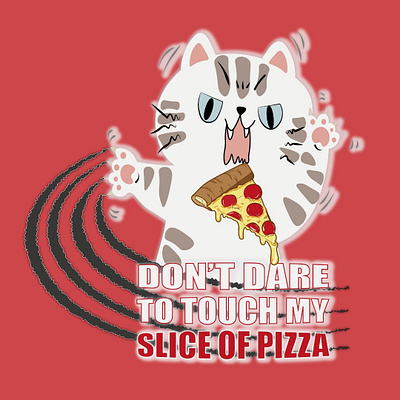 Don't dare to touch my slice of pizza|cat eating pizza angry cat artwork background cartoon style cat cartoon cat eating pizza cat illustration catpizza character cheese pizza cute cat funny cat graphic design illustration kawaii logo pet animal pizza pizza illustration typography