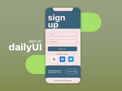 Day 01 - Sign up page #dailyUI app dailyui design form minimal mobile sign up ui ux