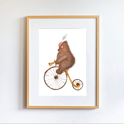 İllustration Bear animal arts bear bicycle cute hand drawn illustration wallpaper watercolor