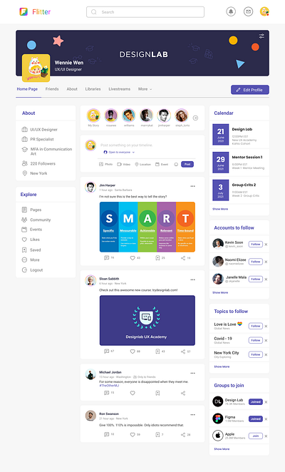 Flitter Dashboard dashboard timeline ui ux website