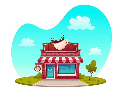 Coffee shop building animation building business cartoon clipart coffee coffee business creativity cup of coffee design graphic design hand drawing illustration isolated motion graphics selling coffee shop signboard sticker