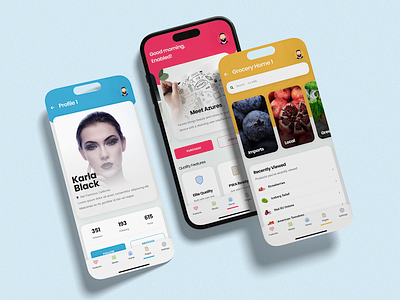 Azures Mobile | Colorful Mobile App Template android app color highlights colorful app colors colourful app colours design food app grocery app homepage design ios iphone light mode mobile multipurpose app profile page design pwa sidebar ui