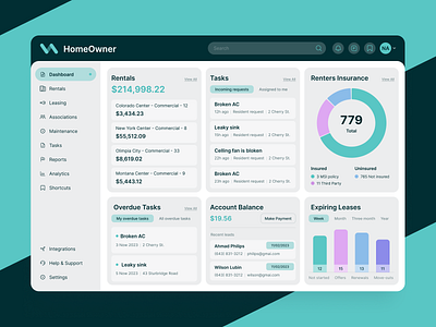 HomeOwner - Property Management Platform analytics app balance branding dashboard design finance homepage leasing management platform property property marketing real estate rent rentals service tasks ui ux