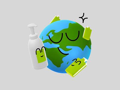 Eco Friends 3d c4d cartoon character earth eco illustration interaction motion nature planet playfull splinetool trendy ui