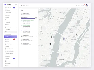 Fleet View - Vuexy Design System admin admin template alert app auto layout button chart chat component dashboard design system ecommerce email figma fleet fleet view logistics map uikit vuexy