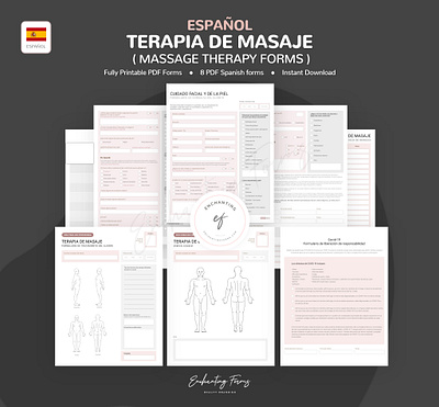 SPANISH (ESPAÑOL) Massage Therapy Consultation & Consent Forms client intake treatment sheets covid 19 liability