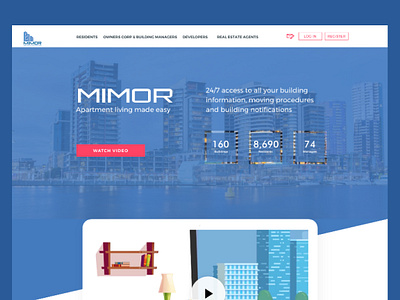 A real estate company webpage blue branding design illustration logo ui ux website