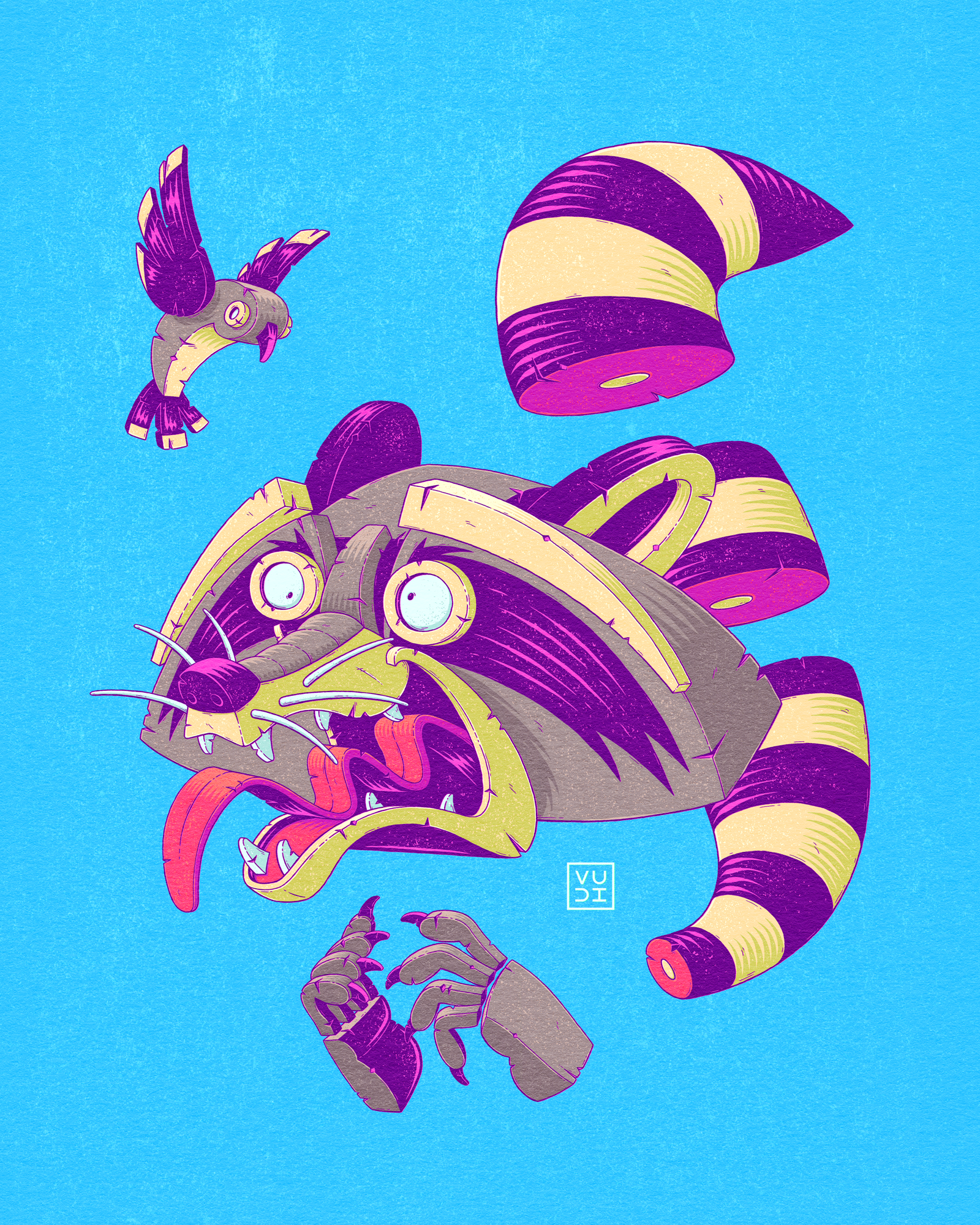 Deconstructed Raccoon 3d abstract animal art artwork cartoon character crazy deconstructed design drawing funny geometric graphic illustration ink madness raccoon surreal truegrittexturesupply