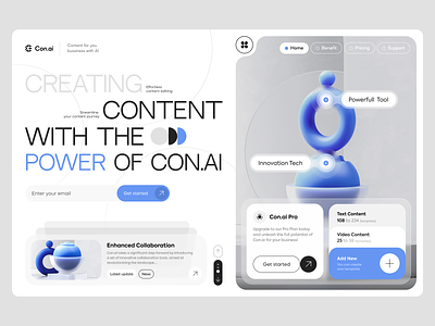 Con.ai - AI resource for content creation 3d ai app branding content illustration ui ux web web desing website