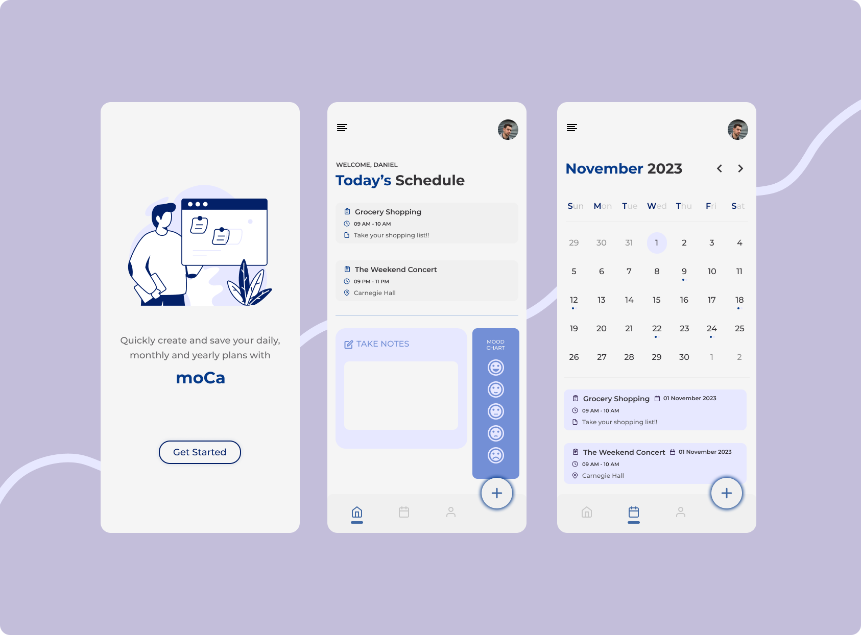 moCa - Schedule App creative design illustration mobile app schedule schedule app ui uidesing ux ux desing