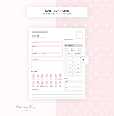 Nail Technician client treatment record manicure pink forms nail care client history nail service records treatment record